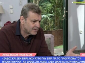 Απόστολος Γκλέτσος: «Σαφώς δεν είναι λύση αυτό που είπα για το γιαούρτωμα του πρωθυπουργού» (vid)